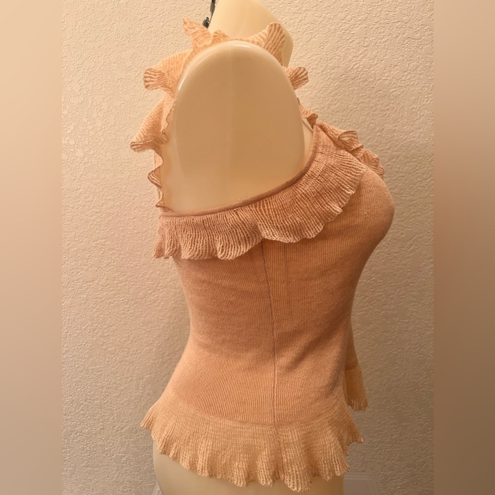 Ralph Lauren Ruffle Camisole XL Knit Tank Top Linen Blend Templeto Tan EUC - Picture 6 of 8